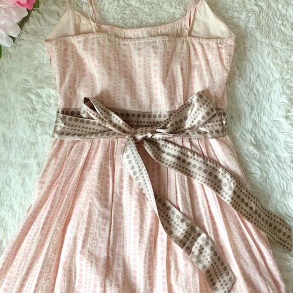 Nougat London Pink print Cotton Sun Dress pockets Silk Ribbon belt 1 SM - Picture 3 of 4